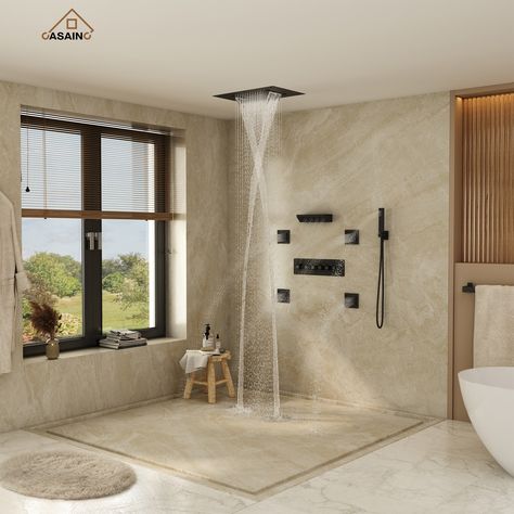 Extra Large Shower Master Bathrooms, Dual Shower Heads Master Baths Walk In, Large Shower Ideas, Big Showers, Luxury Bathroom Ideas Master Suite, Luxury Showers Master Baths, Walkin Shower Ideas, Large Bathroom Ideas, Children Bathroom Ideas