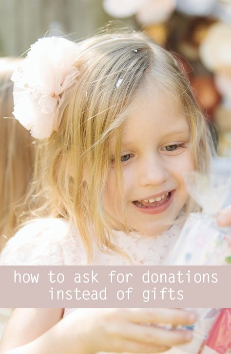 How to ask for donations instead of gifts. The wording, etiquette and options for asking your guests to donate to charity or bring no gifts to your kids' birthday party. Birthday Donations Instead Of Gifts, Money Instead Of Gifts Birthday, Donation Instead Of Birthday Gift, Ideas For Birthday Presents, In Lieu Of Gifts, Baby Birthday Invitations, Animals Party, Birthday Words, Mommy Tips