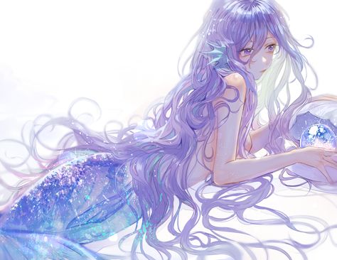 Art by Vertigo Anime Mermaid Female, Mermaid Anime, Mermaid Stuff, Anime Mermaid, Moe Anime, Purple Mermaid, Mermaid Dreams, Mermaid Life, Beautiful Mermaids