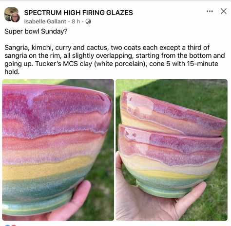 Spectrum Cactus Glaze, Spectrum Sangria Glaze Combinations, Red Glaze Combinations, Granola Western, Ceramics Glazing, Spectrum Glazes, Creative Pottery, Glaze Techniques, Glazing Ideas