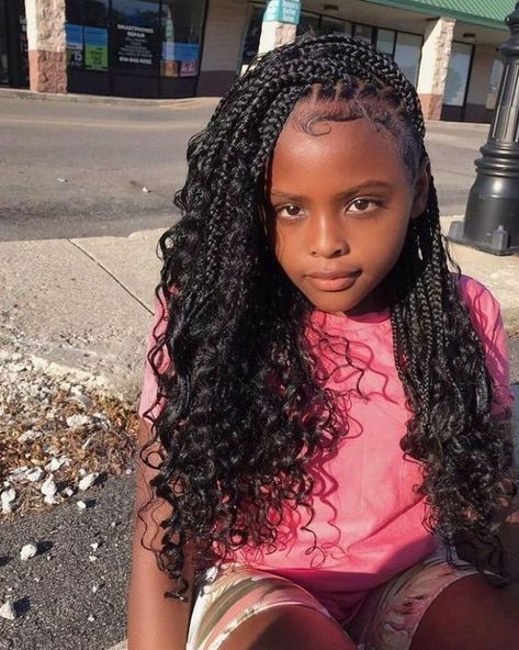 Bohemian Goddess Box Braids, Crochet Hair Curly, Braid Styles For Girls, Boho Box Braids, Box Braids Crochet, Kids Box Braids, Goddess Box Braids, Black Kids Braids Hairstyles, Lil Girl Hairstyles