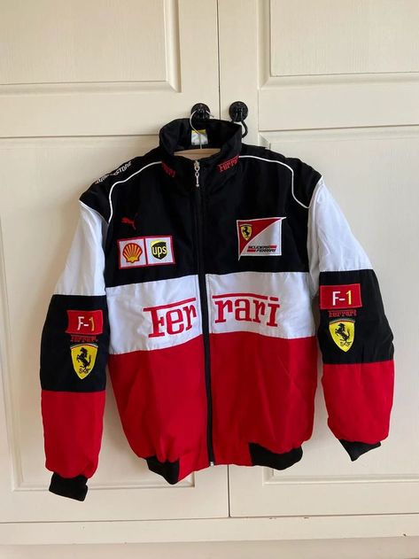 Ferrari Racing Jacket, Porsche Jacket, Vintage Racing Jacket, Black Store, Ferrari Vintage, Ferrari Jacket, Red Ferrari, Racing Jackets, Ferrari Racing