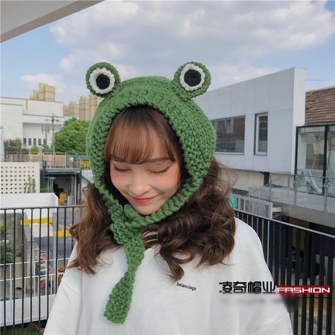 Oktokki Frog Eye Beanie | YesStyle Fashion Headgear, Frog Hat, Frog Eye, Crochet Frog, Trapper Hat, Branded Scarves, Kawaii Crochet, Trapper Hats, Women's Headwear