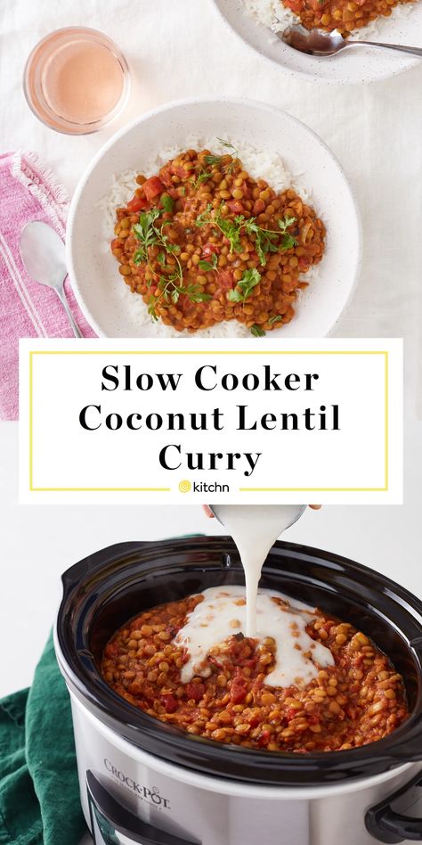 Slow Cooker Lentil Curry, Crock Pot Curry, Coconut Lentil Curry, Lentil Curry Recipes, Vegetarian Slow Cooker Recipes, Slow Cooker Lentils, Vegan Slow Cooker, Recipe Slow Cooker, Slow Cooker Vegetarian