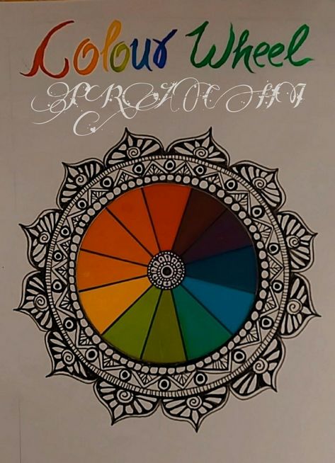 Colour Wheel Ideas Creative, Colour Wheel Design Ideas, Color Wheel Mandala, Color Wheel Design, Color Wheel Art Projects, Middle School Projects, Color Wheel Art, Warli Art, Stippling Art