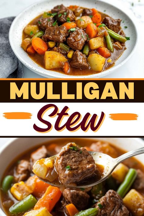 This easy Mulligan stew will warm you up and soothe your soul! With tender beef, veggies, and potatoes in a savory broth, it's too good to pass up. Need Stew Meat Recipes, Bone Broth Beef Stew, Recipes With Beef Stew Meat Crockpot, Mulligan Stew Recipe Crock Pot, Christmas Stew Recipes, Stew Meat Soup Recipes, Beef Veggie Stew, Stews Crockpot, Pork Tenderloin Stew