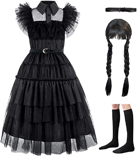 Wednesday Costume, Wednesday Addams Dress, Addams Dress, Wednesday Addams Costume, Black Halloween Costumes, Wednesday Dress, Up Halloween Costumes, Costume Noir, Dress For Kids