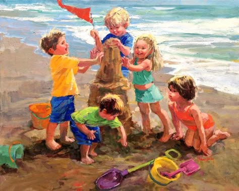 Corinne Hartley - "The Tallest Tower" Playing On The Beach, Carmel California, Children Playing, Painting People, Palette Knife Painting, Beach Kids, Beach Painting, Kids Portraits, Painting Photos