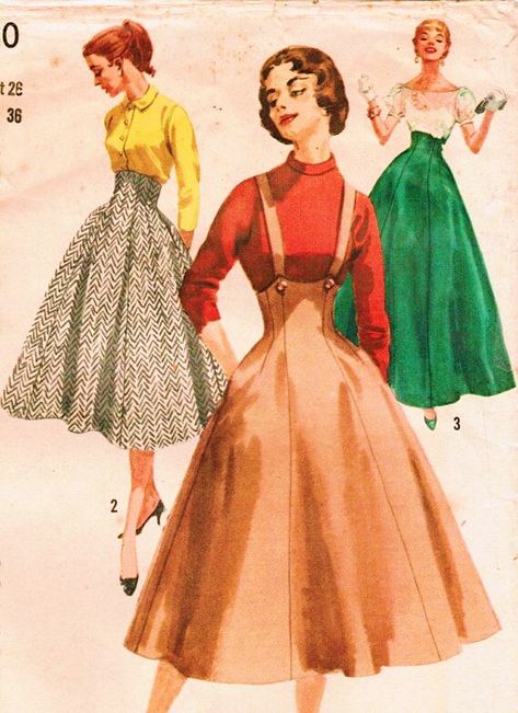 dresses (1956) Áo Blu, 1950s Sewing Patterns, Patron Vintage, Gored Skirt, Evening Skirts, Trendy Sewing, Look Retro, Vintage Dress Patterns, 1950s Style