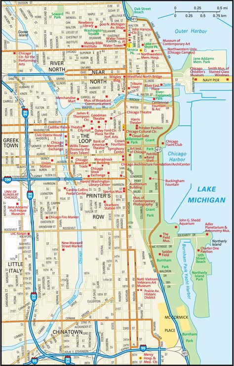 Chicago Map - Guide to Chicago, Illinois Chicago Tourist Map, Chicago Attractions Map, Chicago Tourist Attractions, Downtown Chicago Restaurants, Chicago Neighborhoods Map, Map Of The Usa, Chicago Attractions, Chicago Vacation, Chicago Map