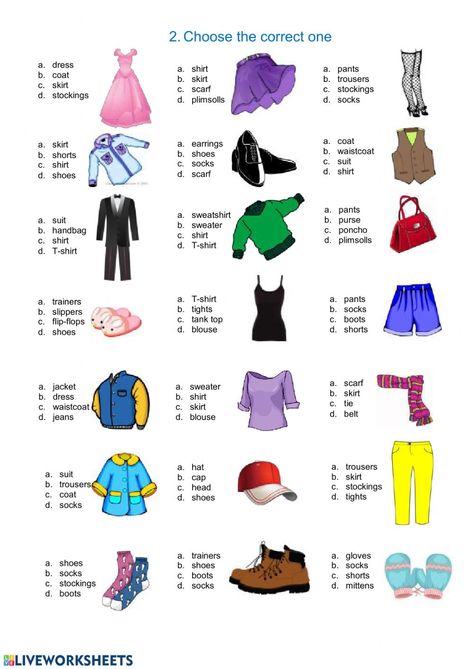 Clothes Worksheet, Thanksgiving Readings, Butterflies Activities, Esl Teaching Resources, Esl Vocabulary, Learning English For Kids, 2nd Grade Worksheets, Grammar Activities, Vocabulary Practice