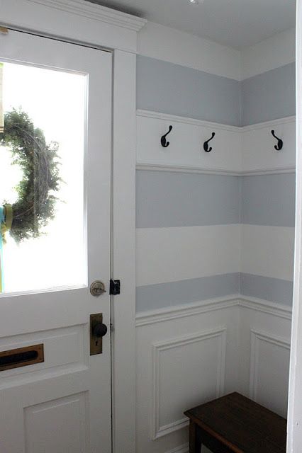 House Tour Entry Makeover, Mudroom Entryway, Striped Room, Striped Walls, Laundry Mud Room, Entry Hall, Beach Cottage, House Inspiration, My Dream Home