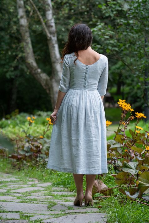 Linen Dresses Elegant, Plus Size Linen Dress, Vintage Cotton Dress, Linen Wedding Dress, Farm Dress, Plus Size Linen, Blue Linen Dress, Bohemian Dresses, Long Linen Dress