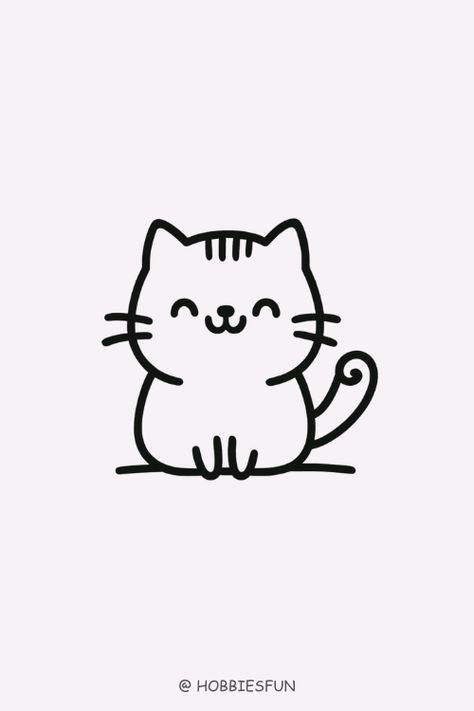 Drawing Topics, Cat Kitten Sketch Simple, Cute Simple Animal Drawings Doodles, Kawaii Cat Drawing Easy, Ideas For Drawing Aesthetic, Cute Cat Doodles Easy, Easy Cat Drawing Simple, Simple Kawaii Drawings, Simple Cat Doodles, Kitten Drawing Simple