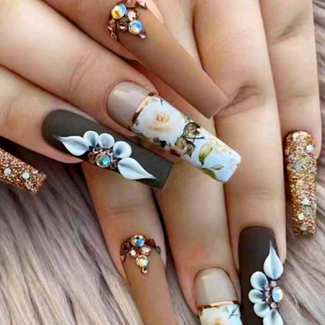 These Are Gorgeous Floral Nails That Give Your Hands A Look Of Well Manicured Nails For Half The Price And Half The Time At The Salon. These Are Reusable And Long Lasting, For A Last Minute Event Or A Much Needed New Look With Out Breaking The Bank. They Can Be Removed, Re Applied, Painted And Even Reshaped For Full Customization. Comes With 24 Nails Sizes: Average, Petite And Large. Colorful Fall Nails, Baddie Fall Nails, Red White Nails, Broadway Nails, Red And White Nails, Manicured Nails, Amazing Nails, Nail Time, Spring Nail Designs