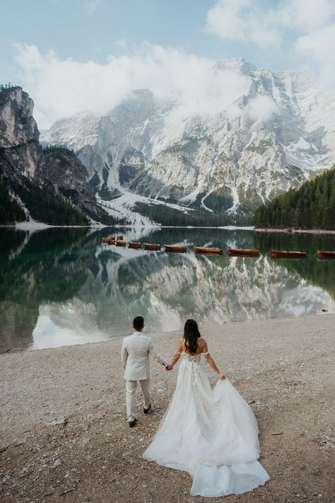 Dolomites Italy Wedding, Dolomites Wedding Photography, Elopement Ideas Europe, Destination Wedding Mountains, Destination Wedding Pictures, Elopement In Italy, Dolomite Elopement, Elopement Abroad, Calgary Photoshoot