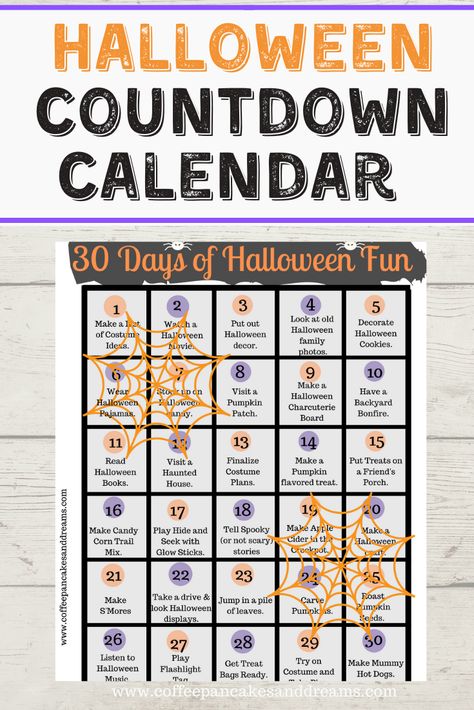 Countdown To Halloween Activities, 31 Days Of Halloween Activities For Adults, 30 Days Of Fall Activities, Daily Halloween Activities, Family Halloween Traditions, Halloween Advent Calendar Ideas, Halloween Countdown Activities, 30 Days Of Halloween Activities, Halloween Things To Do With Kids