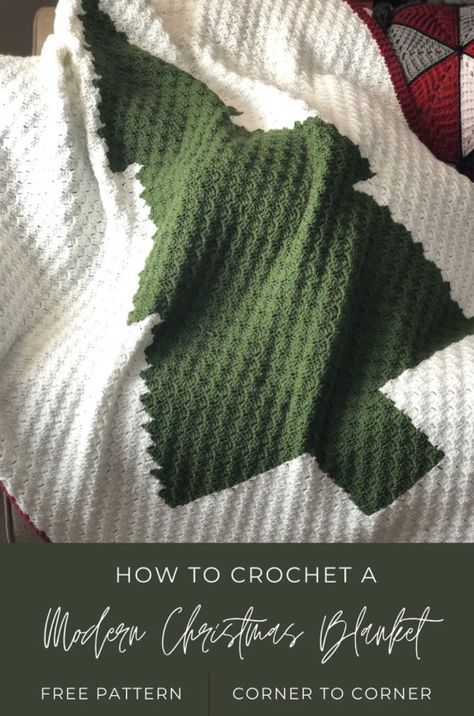 Christmas Tree Blanket, Corner To Corner Crochet Blanket, Corner To Corner Crochet Pattern, Christmas Afghan, Christmas Crochet Blanket, Zig Zag Crochet, Corner Crochet, Crocheted Christmas, Christmas Throw Blanket