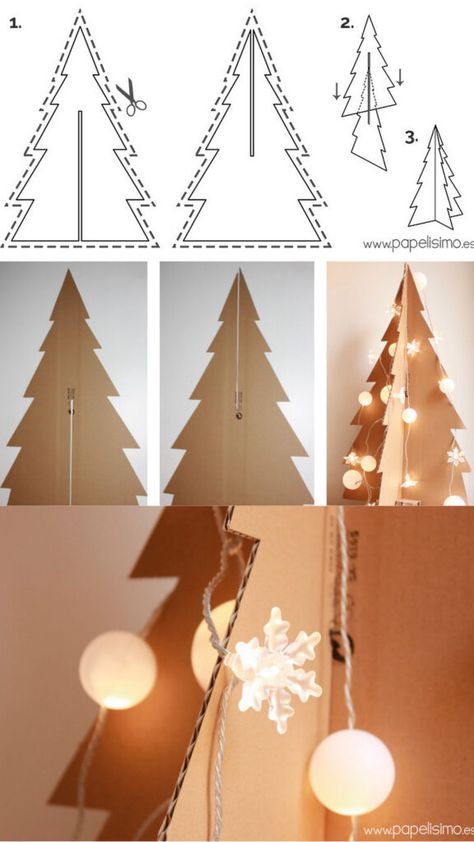 25 Best cardboard Christmas decorations & crafts ideas such as easy DIY Xmas trees, ornaments, wreaths, fireplace, gingerbread houses, winter village, snowman, nutcracker, etc! - A Piece of Rainbow, holiday crafts for kids, advent calendar, garland, handmade, gifts, gift tags, modern, farmhouse, boho, Scandinavian, vintage, budget decor, dollar store, Anthropologie style, wall decor Decoracion Navidad Diy, Christmas Tree Cut Out, Cardboard Gingerbread House, Navidad Natural, Carton Diy, Cardboard Christmas Tree, Christmas Tree Box, Diy Christmas Village, Silver Christmas Decorations