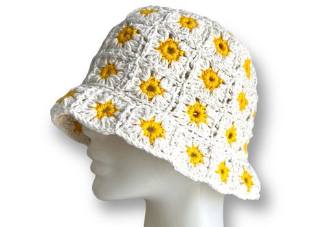 Bonnet Crochet, Crochet Bucket Hat, Hand Knit Hat, Beach Hat, Crochet Granny, Summer Hats, Hat Sizes, Cotton Yarn, Granny Square