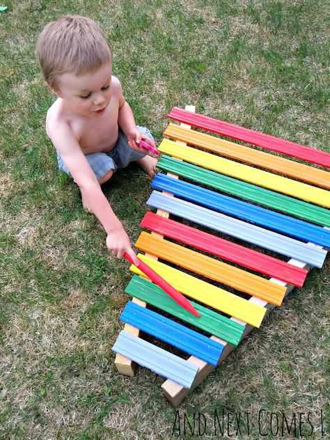 Outdoor Xylophone, Homemade Musical Instruments, Red Tricycle, Homemade Instruments, Diy Instruments, Handmade Charlotte, Music Crafts, Painted Rocks Kids, Diy Musical Instruments