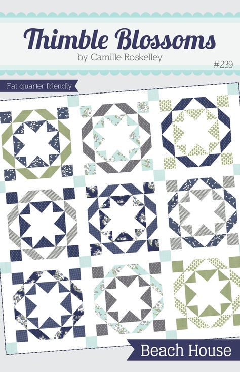 Beach House Beach House Quilts, Thimble Blossoms, Camille Roskelley, House Quilt Patterns, Star Quilt Pattern, House Star, Quilt Modernen, Fat Quarter Quilt, Pretty Quilt