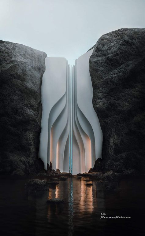 Futuristic Building Concept Art, Shapes In Architecture, Poetic Architecture, Architecture Contrast, Futuristic Nature, Solarpunk Aesthetic, Weird Architecture, Crazy Architecture, Modern Muse