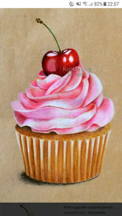 Cupcake Drawing Colored Pencil, Cake Drawing Color Pencil, Realistic Cupcake Drawing, Dessert Drawing Realistic, Cake Colour Painting, Cake Drawing Realistic, Drawing Realistic Colored Pencils, Coloring Pencils Drawing, Realistic Colour Pencil Drawings