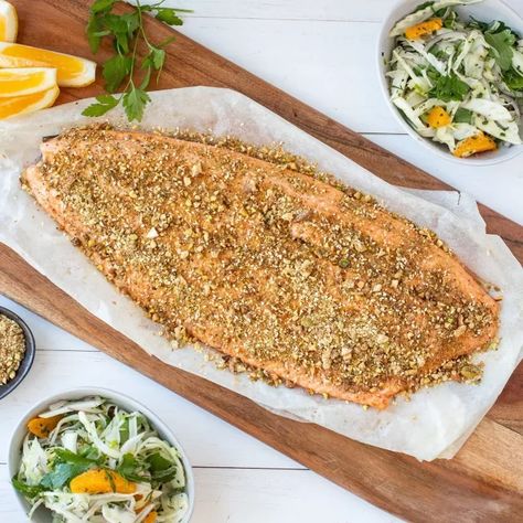 Baked Salmon Fillet | Foodtalk Baked Salmon Fillet, Keto Fish Recipes, Best Salmon Recipes, Oven Baked Salmon Recipes, Pistachio Crusted Salmon, Fennel And Orange Salad, Holiday Recipe Ideas, Keto Fish, Baked Salmon Recipe