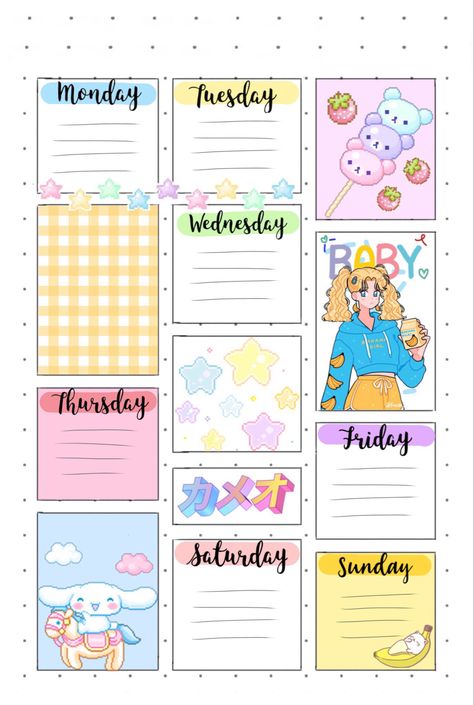 Kawaii Weekly Planner Template, Kawaii Not Template, Kawaii Notebook Template, Memo Pad Design Kawaii, Cute Note Template Aesthetic, Cute Notebook Paper Template, Kawaii Notes Template, Kawaii Printables Templates, Aesthetic Note Template