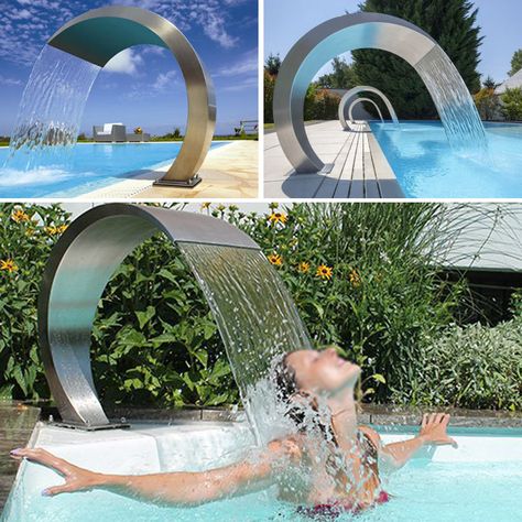 Pool Water Fountain, Pool Grotto, Stainless Steel Pool, Oberirdischer Pool, Swimming Pool Fountains, Waterfall Pool, Steel Pool, Swimming Pool Waterfall, Pool Dekor