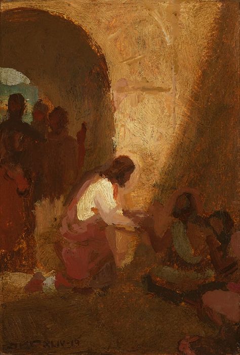 The Lord Preserveth The Strangers from the collection of J. Kirk Richards | Artwork Archive Lds Jesus Christ Pictures, J Kirk Richards, Paintings Of Christ, Woman At The Well, Jesus Christ Lds, The Strangers, Biblical Artwork, Bible Artwork, Christian Illustration