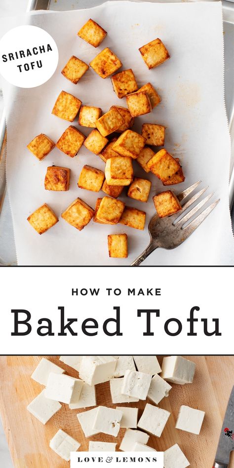 Learn how to cook tofu like a pro! With its crisp, firm texture and bold flavor, my easy baked tofu recipe is great for adding to bowls, stir fries, and more! | Love and Lemons #tofu #vegan #healthyrecipes #cleaneating Oven Tofu, Crispy Baked Tofu, Cook Tofu, Clean Eating Vegetarian, Tofu Vegan, Tofu Recipe, Gimme Some Oven, Crispy Tofu, Baked Tofu