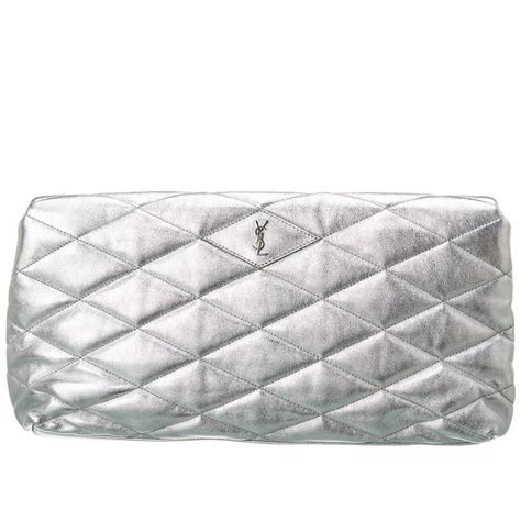 About The Brand: Iconic, Modern Glam. Tres Chic! Made In Italy Sade Puffer Envelope Leather Clutch In Metallic Silver Leather And Silver-Tone Hardware With Monogram Accent Interior Design Details: Leather Lining, Zippered Pocket Measures 14in Wide X 7.5in High 3.5in Deep Fold-Over Flap With Magnetic Closure Please Note: All Measurements Were Taken By Hand And Are Approximate; Slight Variations May Occur. Our Products Are 100% Genuine. In Some Cases We Purchase Merchandise From Trusted Independen Saint Laurent Card Holder, Monogram Quilt, Leather Zip Pouch, Leopard Clutch, Large Clutch, Modern Glam, Leather Clutch Bags, Tres Chic, Saint Laurent Bag