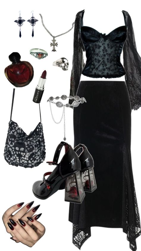 Goth cute outfit ideas amazing abasing Romantic Goth Outfits, Goth Outfits Aesthetic, Goth Outfit Ideas, Goth Outfit, Gothic Glam, Cute Outfit Ideas, Earthy Outfits, Romantic Goth, Romantic Outfit