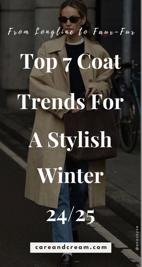 Are you ready to upgrade your wardrobe? In this blog post, we're sharing the most sought-after 2024 coat trends for women. Whether you're drawn to long, short, faux fur, or chocolate brown coats, this guide explores all the women’s winter coat trends 2024. It features the best winter coats, including trendy winter jackets for women. Embrace the winter fashion trends 24/25 with our selection of stylish winter coats! Outfit Ideas Winter 2024 2025, 2025 Jacket Trends, Winter Coat Styles For Women, Winter Jackets Trends 2024, How To Style Coats Winter, Long Trench Coat Outfit 2024, Trending Jackets Women, Coats 2024-2025, Winter Coat Trends 2025