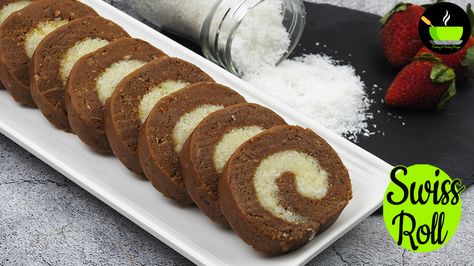 No Bake Swiss Roll Recipe | Marie Biscuit Roll Cake | Marie Biscuit Roll - No Gas No Oven Recipe No Gas Cooking Recipes, Marie Biscuit Cake, Fireless Cooking, Marie Biscuits, Swiss Roll Recipe, No Bake Slices, Marie Biscuit, Oven Recipe, Cooking Competition