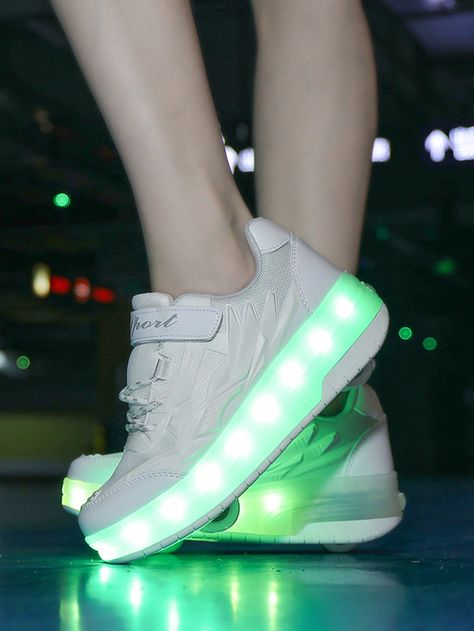 LED Light Up USB Rechargeable Roller Skate Shoes With Double Wheels For Outdoor SportI discovered amazing products on SHEIN.com, come check them out! Roller Derby Costume, Roller Skate Shoes, Light Up Shoes, Roller Derby, Roller Skate, Dress Ideas, Skate Shoes, Amazing Products, Costume Ideas