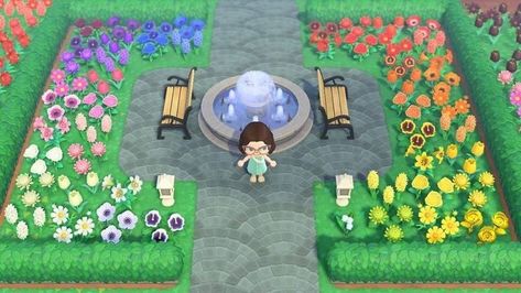 Acnh Flowercore, Anch Inspiration, Acnh Park, Acnh Flowers, Fairy Island, Nintendo Switch Animal Crossing, Acnh Inspiration, Animal Crossing 3ds, Rainbow Garden