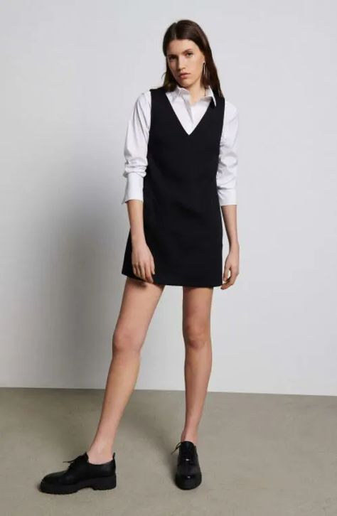 Best pinafore dresses: easy and affordable dresses for winter Pinafore Dress Outfit, Black Pinafore, Editors Note, Silk Dress Short, Short Tunic, Swinging Sixties, Winter Dress Outfits, Floral Dresses Short, Pinafore Dress