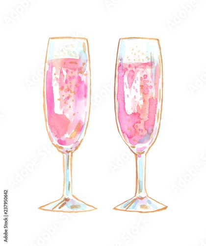 Stock Image: Two flute glasses with pink champagne painted in watercolor on clean white background Flute Drawing, Clean White Background, Shot Book, Christmas Windows, Flute Glasses, I Believe In Pink, Mac Wallpaper, Glasses Drinking, Dark Art Drawings