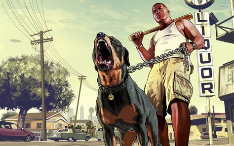 Chop and Franklin - Grand Theft Auto V wallpaper Gta V, Grand Theft Auto, Wallpapers, Black