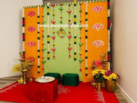 Decor By Krishna, Indian Backdrop, Indian Baby Shower Decorations, Leaf Decor Wedding, Indian Wedding Decoration, Mehendi Decor Ideas, Simple Stage Decorations, Bridal Backdrops, Wedding Sign Decor