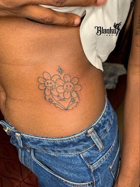 Sunflower Smiley Face Tattoo, Flower With Smiley Face Tattoo, Smiley Flower Tattoo, Smiley Tattoo Design, Smiley Face Tattoo, Lower Stomach, Plant Tattoo, Leg Sleeve, Tattoo Cover-up