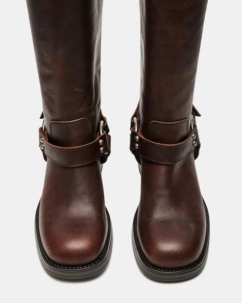 ASTOR Brown Leather Knee High Boot | Women's Boots – Steve Madden Mid Calf Boots Outfit, Calf Boots Outfit, Steve Madden Knee High Boots, Brown Fall Boots, Brown Square Toe Boots, Knee High Brown Boots, Brown Flat Boots, Brown Leather Knee High Boots, Brown High Boots