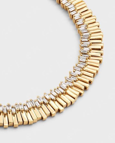 Suzanne Kalan necklace 18-karat yellow gold  White baguette-cut diamonds  10.90 total diamond carat weight Adjustable length Made in USA Baguette Diamond Necklace, Suzanne Kalan, Baguette Cut Diamond, Diamond Carat, Baguette Cut, Baguette Diamond, Stone Jewelry, Baguette, Diamond Necklace