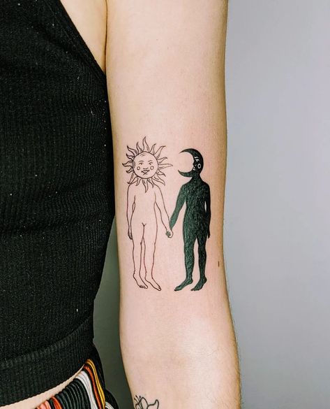 • Edie Bea Tattoo • on Instagram: “About 1.3 million Earths could fit into the sun and about 50 moons could fit inside the earth. Thank you @hrreing for this lovely little…” Sun Earth Tattoo, Come Back To Earth Tattoo, Bea Tattoo, Mother Earth Tattoo, Sun And Moon Tattoo Designs, Sun And Moon Tattoos, Trident Tattoo, Bumble Bee Tattoo, Earth Tattoo