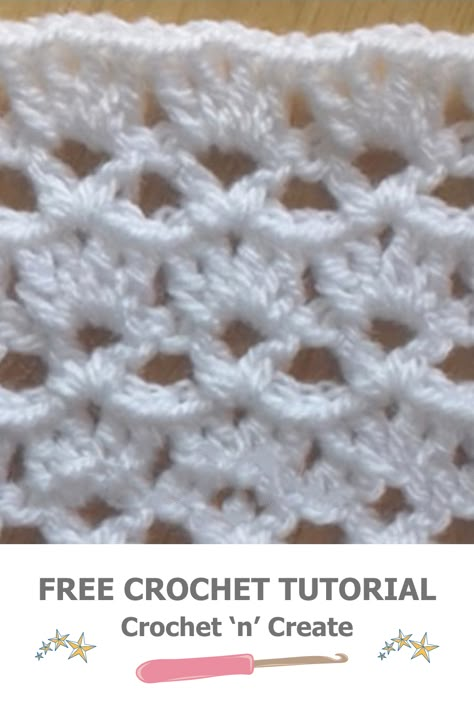 Free crochet tutorial for v and shell stitch from crochet 'n' create. Free easy-to-follow pattern. Crochet Edging Patterns Free, Crochet Pot Holders Free Pattern, Baby Afghan Crochet Patterns, Crochet Shell, Crochet Afghan Patterns Free, Scarf Patterns, Crochet Shell Stitch, Crochet Stitches Free, Crochet Edging Patterns