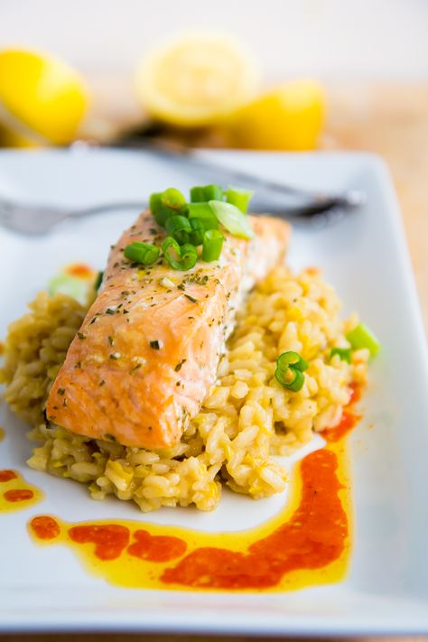 Slow Baked Salmon with Lemon Risotto & Chili Oil – Yeah…Immaeatthat Slow Baked Salmon, Best Way To Cook Salmon, Baked Salmon With Lemon, Lemon Risotto, Baked Salmon Lemon, Salmon With Lemon, Cook Salmon, Baked Salmon Recipes, Risotto Recipes