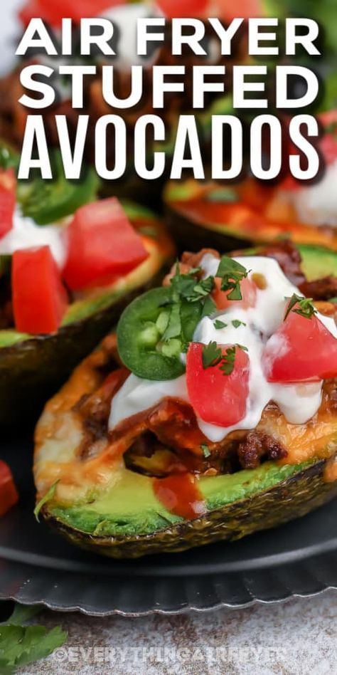 Air Fryer Stuffed Avocados Fried Stuffed Avocado, Avacacado Recipes, Avocado Boats, Stuffed Avocados, Taco Filling, Avocado Taco, Low Carb Tacos, Avocado Fries, Air Fryer Dinner Recipes